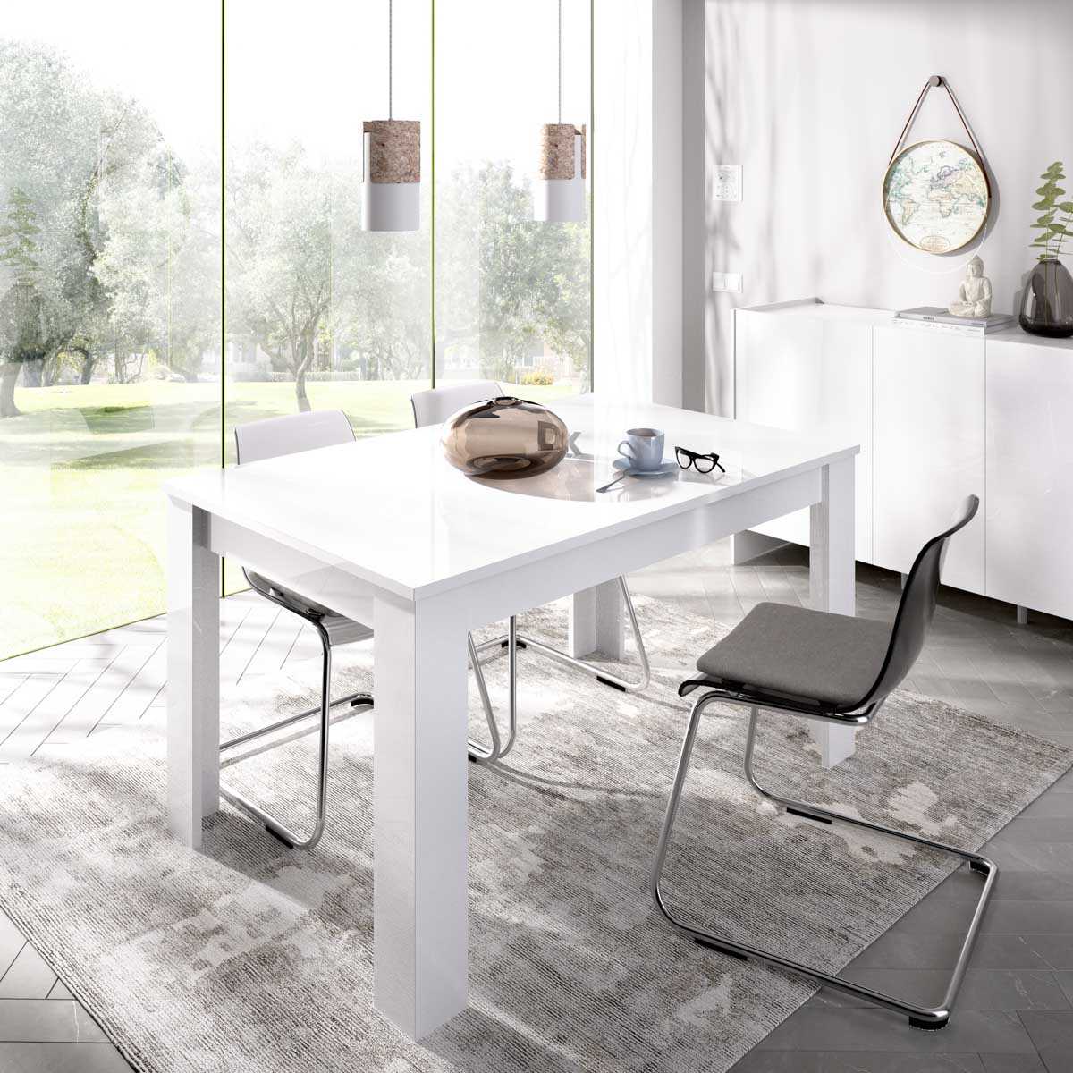 Mesa extensible blanco brillo de comedor 140-190 cm - Imagen 4