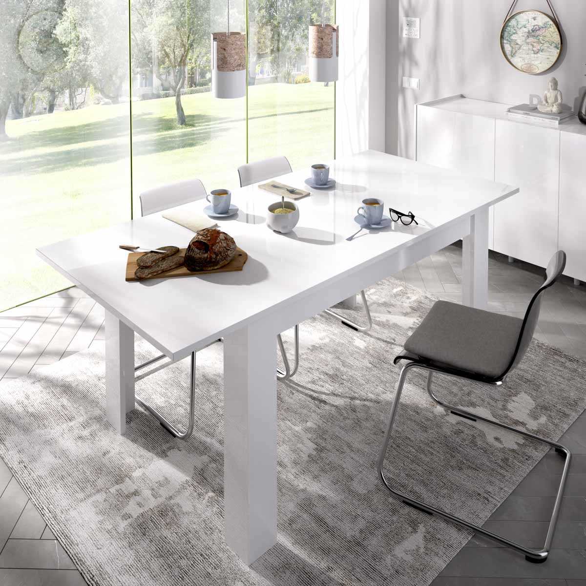 Mesa extensible blanco brillo de comedor 140-190 cm - Imagen 3