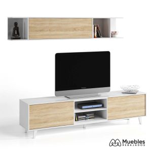 Mueble salón blanco y madera